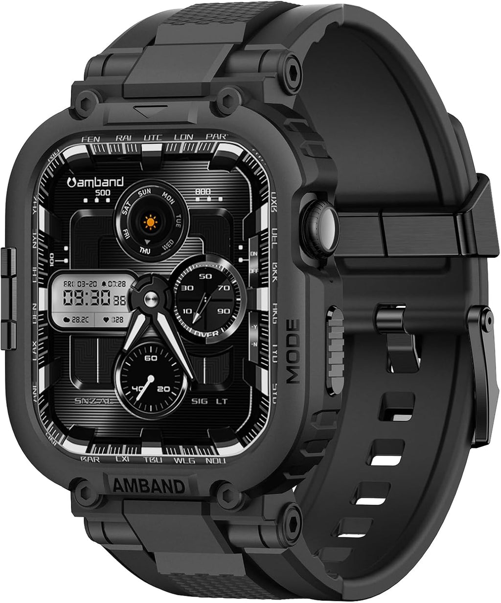 Correa y Funda Táctica amBand para Apple Watch Series 11/10 42 mm – M1 Sport Alta Resistencia, Negro