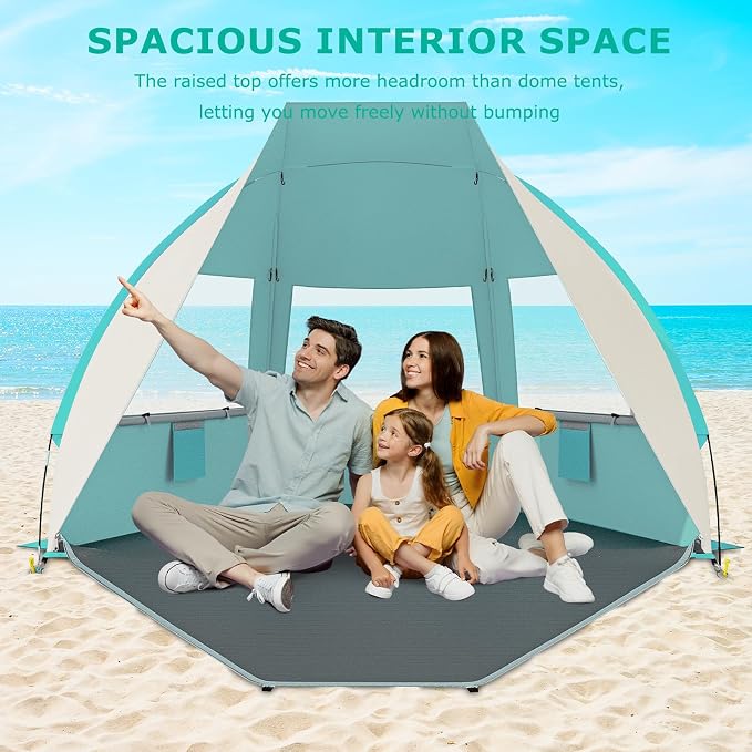 Gorich Tienda de Playa Portátil para 3-7 Personas – UPF 50+, Plegable, Resistente al Viento con 5 Bolsas de Arena