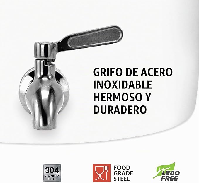 Geo Sports - Dispensador de agua de cerámica de porcelana, grifo de acero inoxidable, válvula y tapa incluidas. Se adapta a jarras de 3 a 5 galones (blanco sólido)