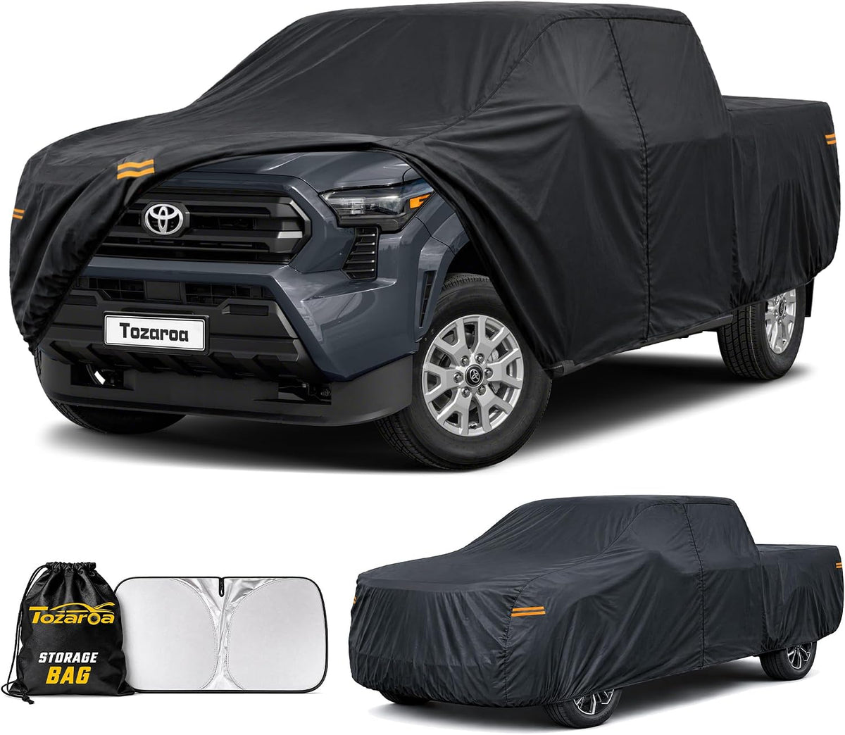 Funda impermeable para coche Tozaroa, apta para todo tipo de clima, para exteriores, para automóviles y camiones (hasta 210 pulgadas de largo) con parasol para parabrisas, ajuste universal para Nissan Frontier, Ford F100, Chevy C10, S10, etc.