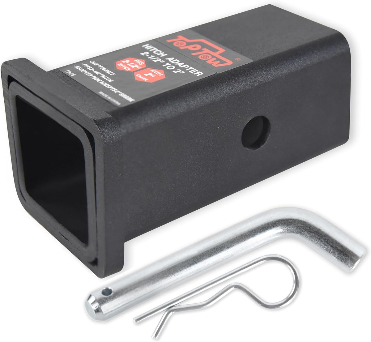 USADO-TOPTOW 64028HP Adaptador de Enganche para Remolque | Reductor de 2-1/2 a 2 Pulgadas | Manga de Acero al Carbono con Pasador y Clip de 5/8 Incluidos