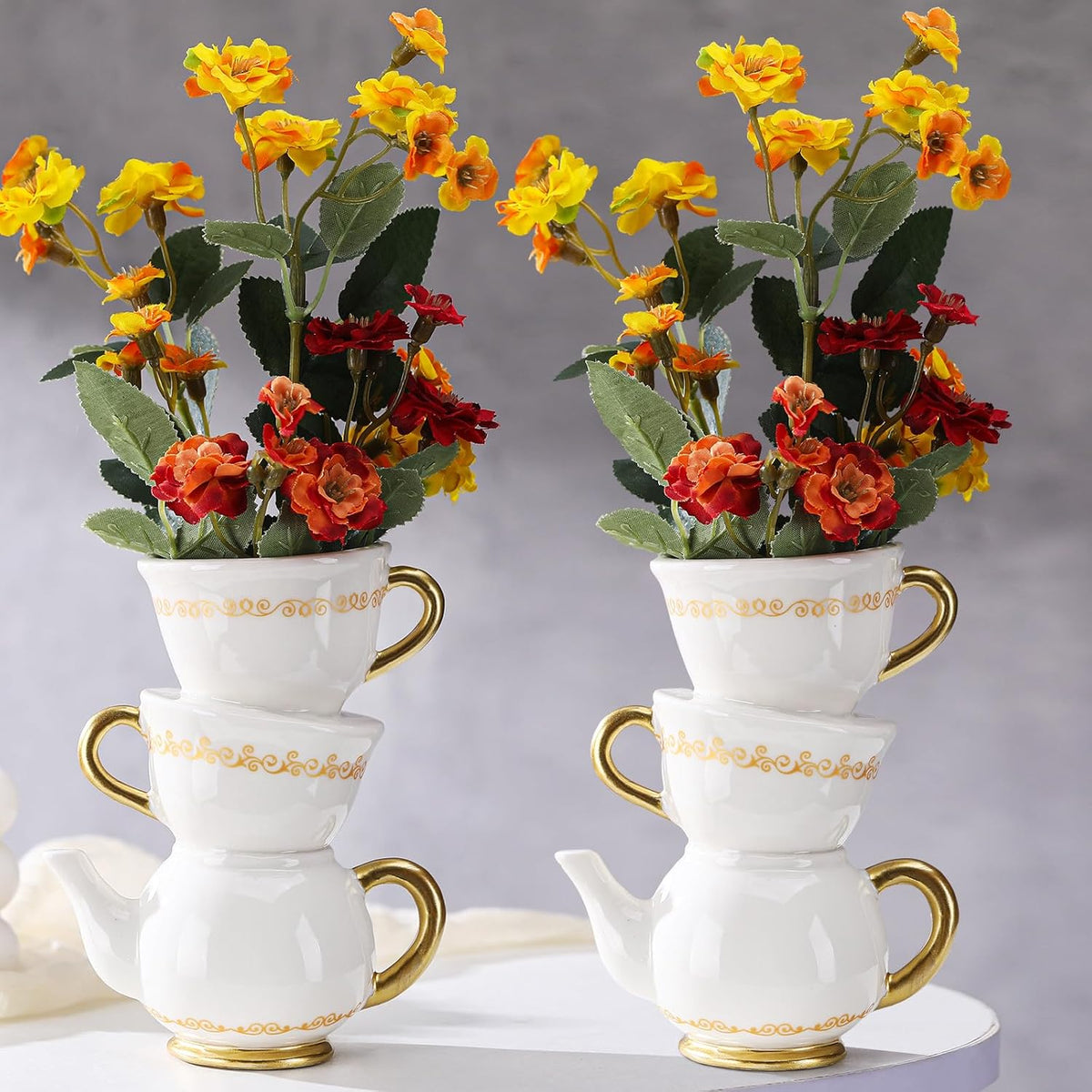 Mini jarrón de té Tioncy de 5 pulgadas, decoración para fiestas de té estilo Wonderland, decoración de cocina vintage antigua, jarrón de cerámica caprichoso, recuerdo para fiestas de té, regalo de boda, cumpleaños, despedidas de soltera, hogar (2 piezas)