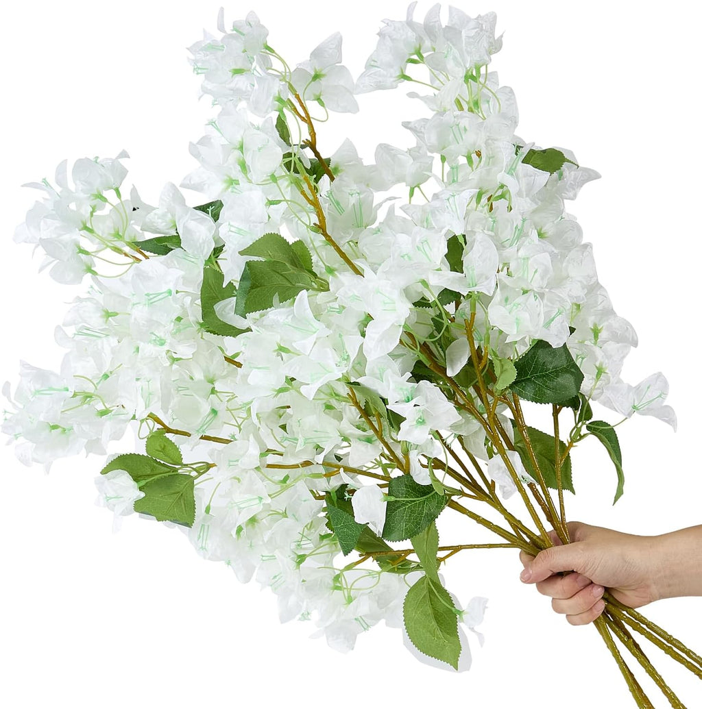 Flores Artificiales de Buganvilia Blanca – Set 10 Piezas, 30 Ramas, Seda Resistente UV, 76 cm