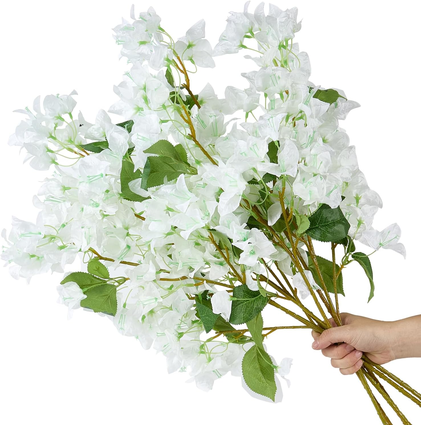 Flores Artificiales de Buganvilia Blanca – Set 10 Piezas, 30 Ramas, Seda Resistente UV, 76 cm
