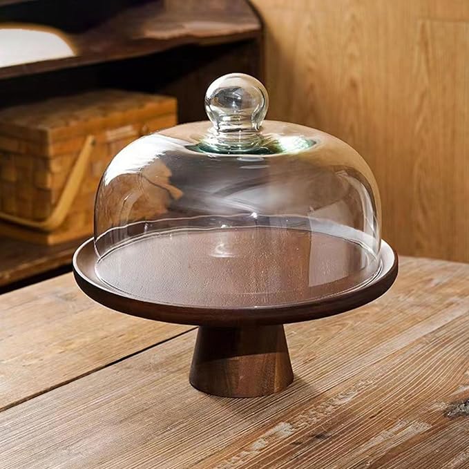 Soporte de Madera para Cupcakes con Tapa de Vidrio Transparente, Bandeja para Servir postres y Aperitivos para Fiestas y Bodas, Elegante Soporte para Tartas para Eventos