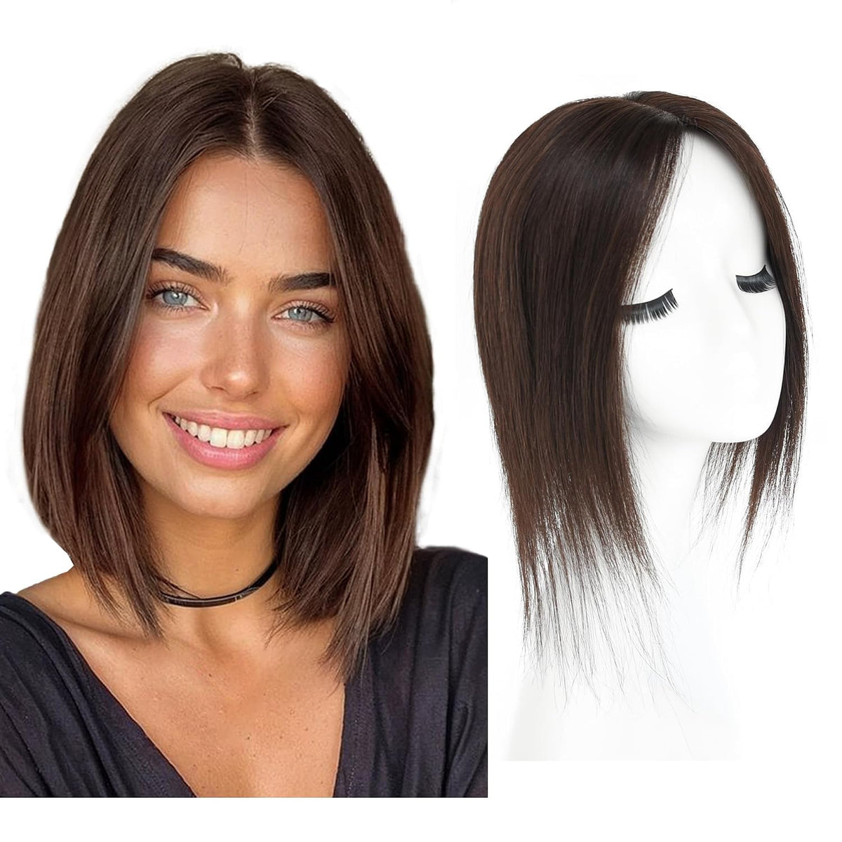 viviaBella Postizo sin flequillo, peluca de cabello humano con clip, postizo sin costuras para mujer, base de seda gruesa para dar volumen al cabello (rojo cobrizo, 5.1"*5.1" 12 pulgadas)