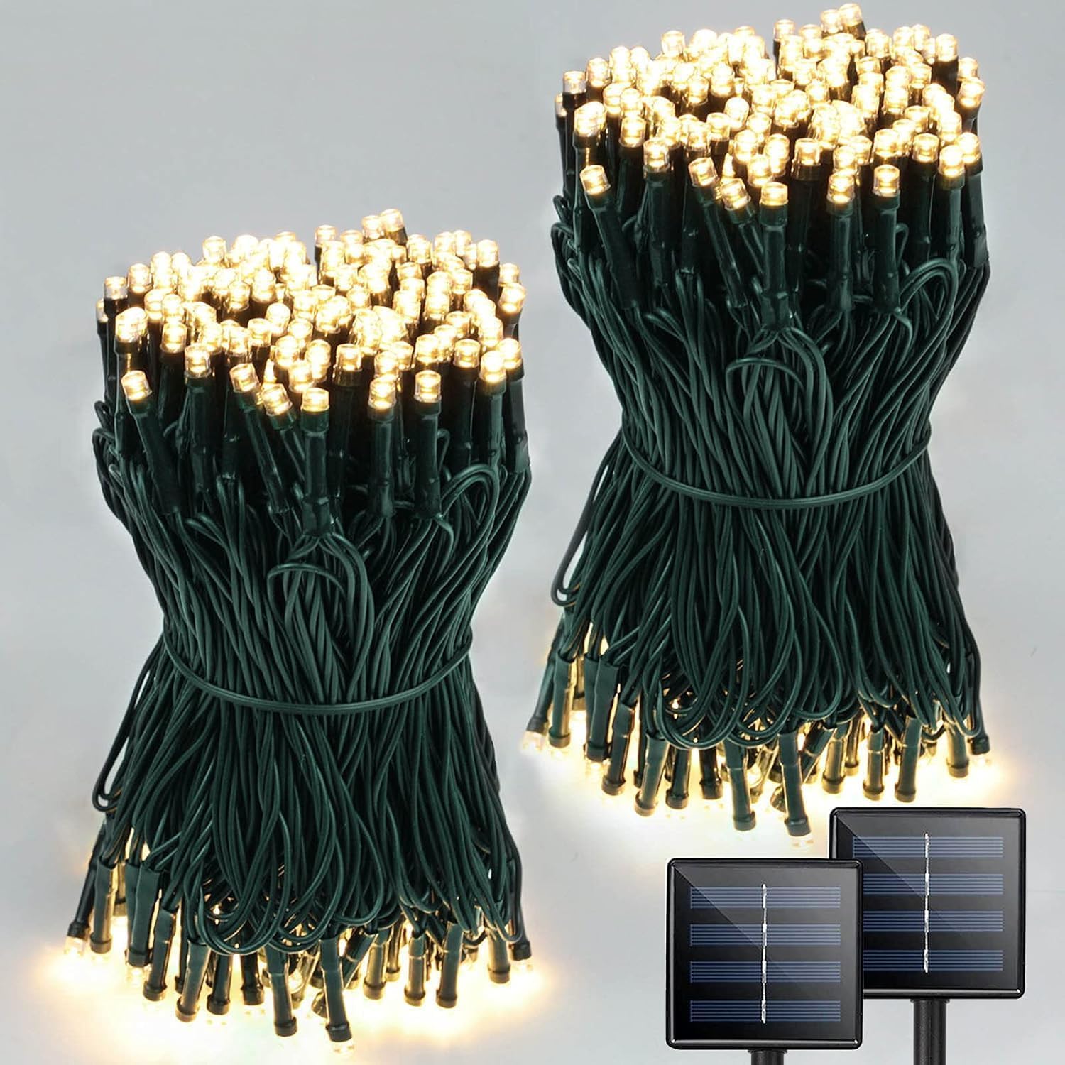 Luces Solares Navideñas 400 LED – 2 Pack con 8 Modos y Cable Verde (Blanco Cálido)