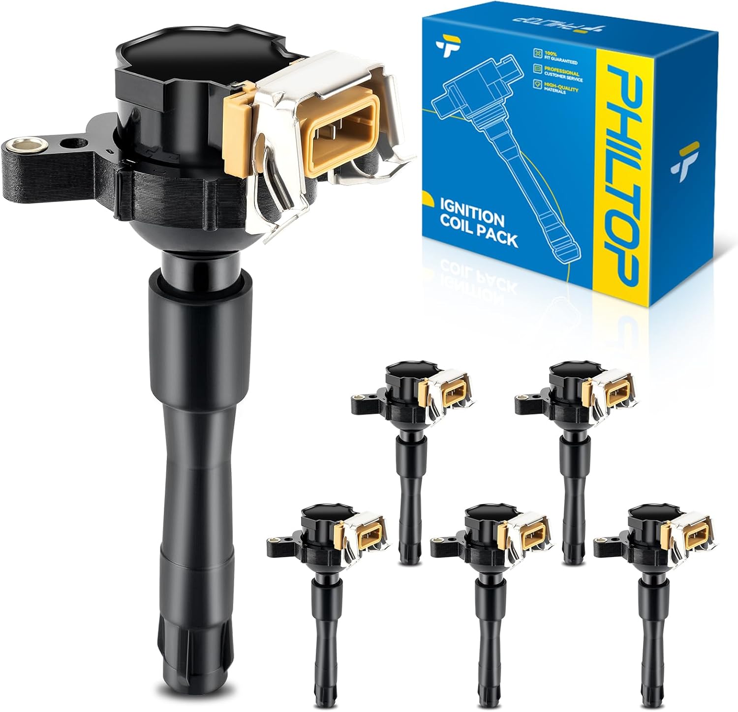 Bobina de encendido PHILTOP UF300 compatible con Z3 L6 (1997-2002), 325i, 330Ci, 325Ci, 330i, 530i, 325xi, 330xi (2001-2002), 328i (1996-2000), 528i (1997-2000), 323i, 740iL, 740i (1998-2000), juego de 6 