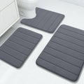 Juego 3 Alfombras de Baño Buganda Memory Foam | Gris Oscuro | Gruesas Antideslizantes Absorbentes | 61x41 + 76x51 + 61x51 cm | Lavables | 1 Set