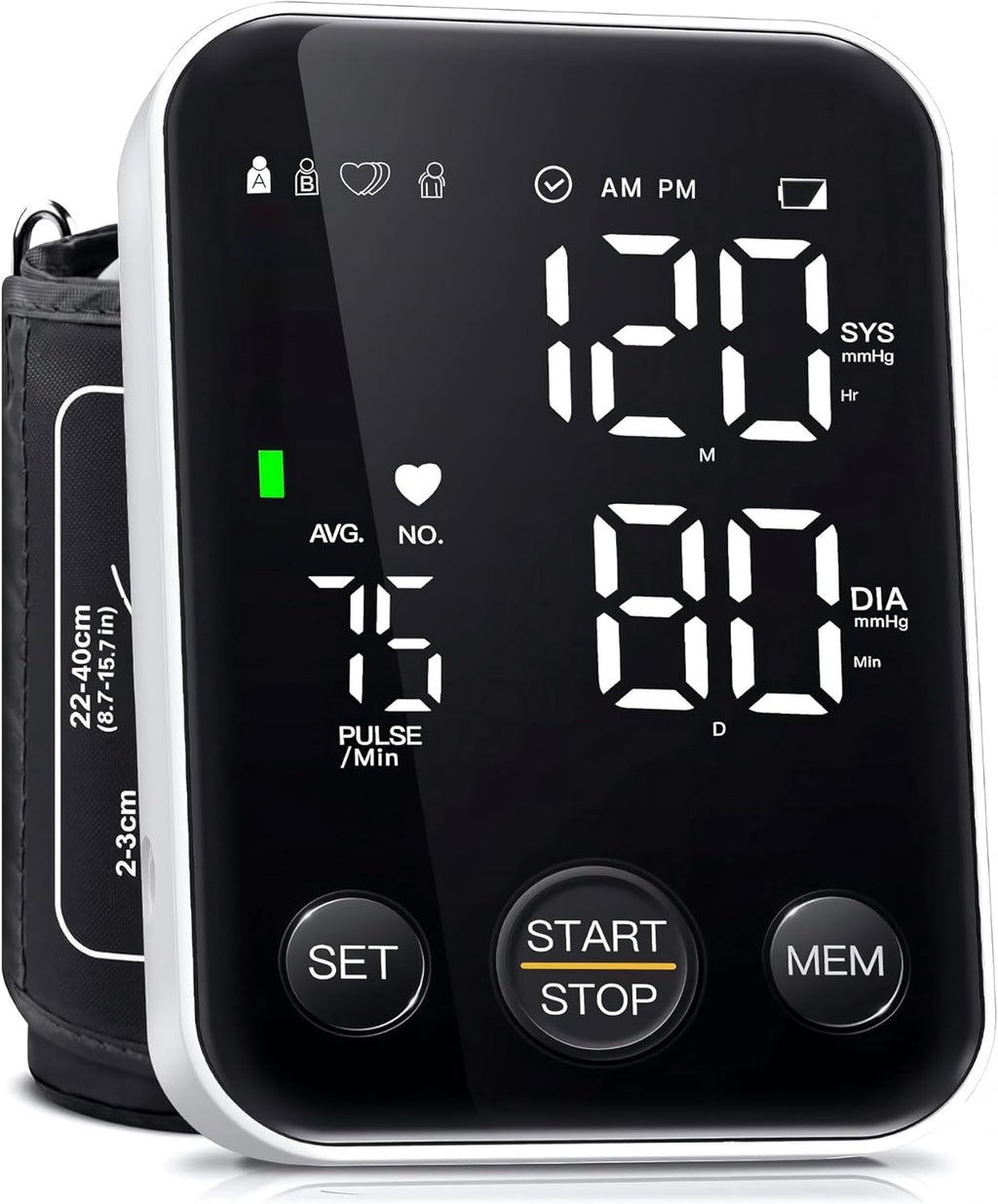Monitor de presión arterial Oklar para brazo, ideal para uso doméstico. Esfigmomanómetro con memoria para 2x120 lecturas, brazalete ajustable de 8.7" a 15.7", pantalla grande con retroiluminación LED y bolsa de almacenamiento.