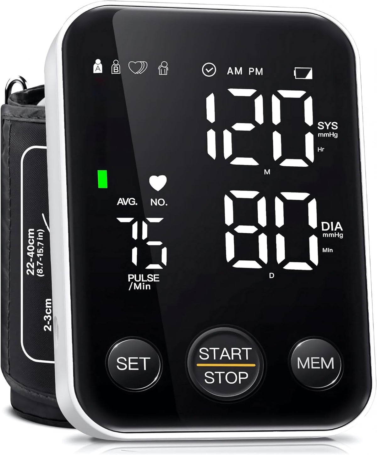 Monitor de presión arterial Oklar para brazo, ideal para uso doméstico. Esfigmomanómetro con memoria para 2x120 lecturas, brazalete ajustable de 8.7" a 15.7", pantalla grande con retroiluminación LED y bolsa de almacenamiento.