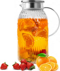 Bandesun Jarra de Vidrio Vintage con Tapa | Vidrio Borosilicato Resistente al Calor | 68 oz / 2 Litros | Con Asa y Pico | Para Nevera, Cafe, Te y Bebidas Frias o Calientes | 1 Unidad