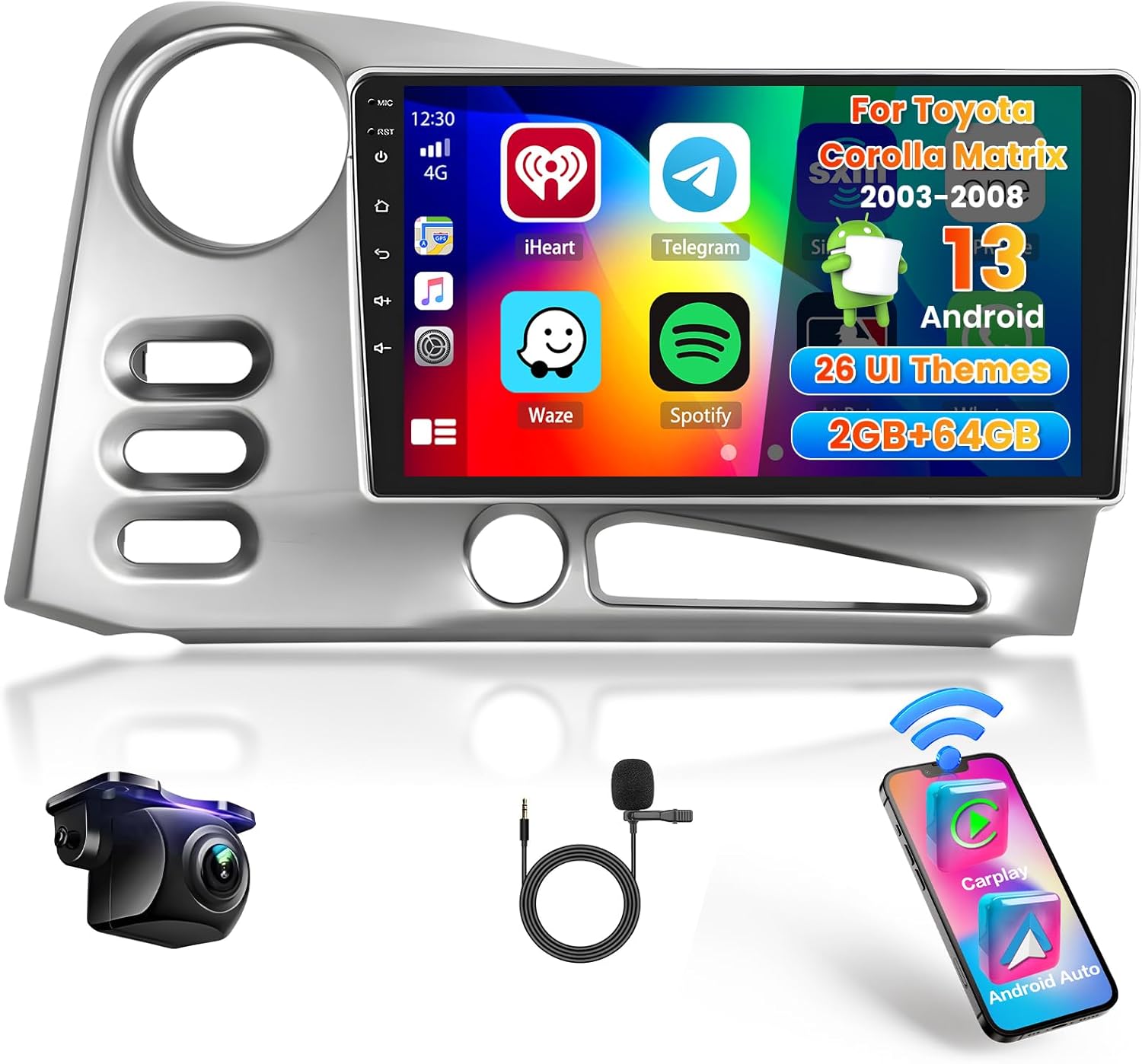 Roinvou 2+64G Radio for Toyota Corolla Matrix 2003-2008 Android 13 Car Stereo Wireless Carplay, 9 inch Touch Screen for Matrix Android Auto + Backup Camera