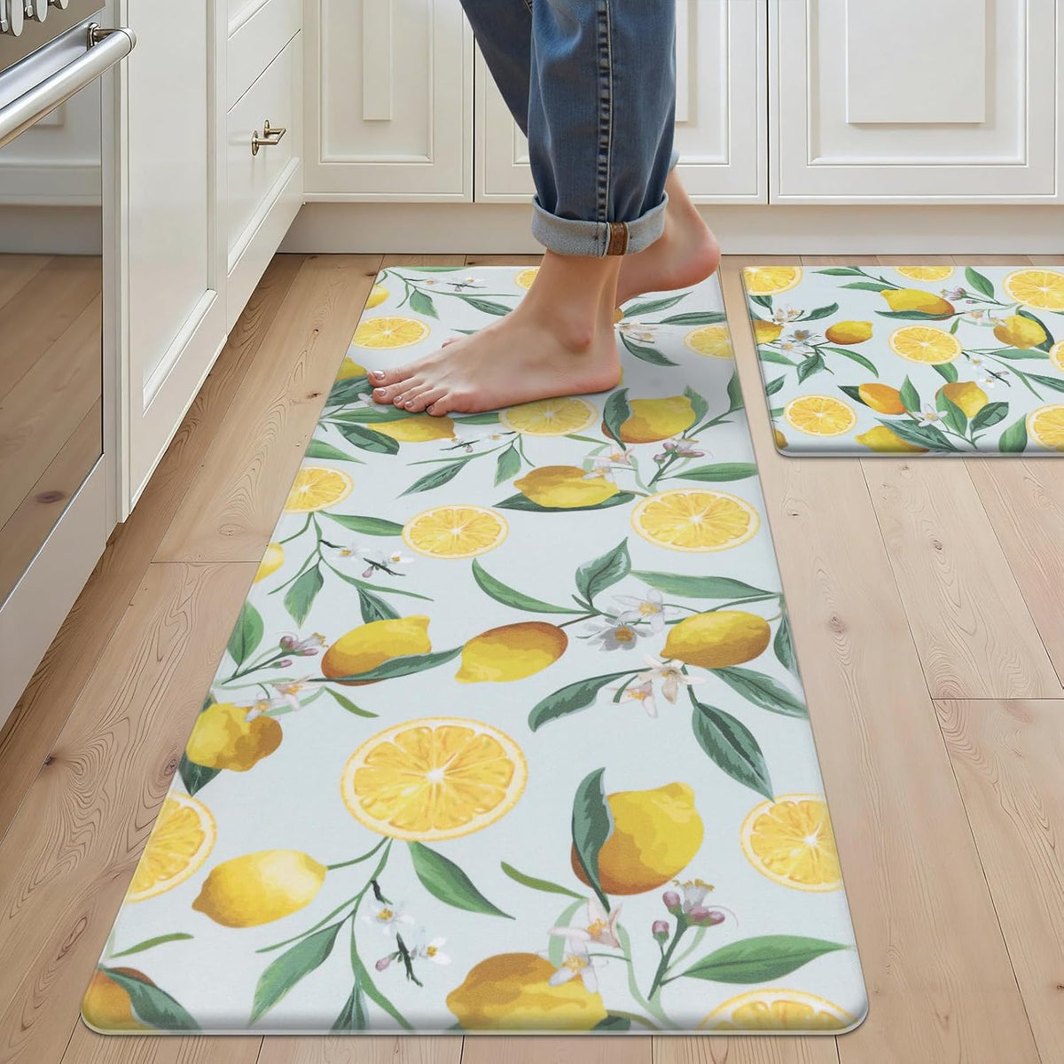 Juego de 2 alfombras de cocina SHACOS antifatiga, azul claro