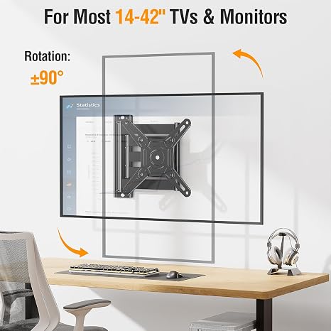 Soporte de Pared Brazo Largo ELIVED para TV 14-42" – Extensión 21.7" Giratorio y Inclinable | VESA 200x200