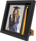 Marco de fotos de graduación FramePro de 8x10 con soporte para borla - Marco de madera con cristal auténtico, para colgar en la pared o colocar sobre una mesa, ideal para guardar fotos de graduación y recuerdos de la borla, color negro/paspartú negro