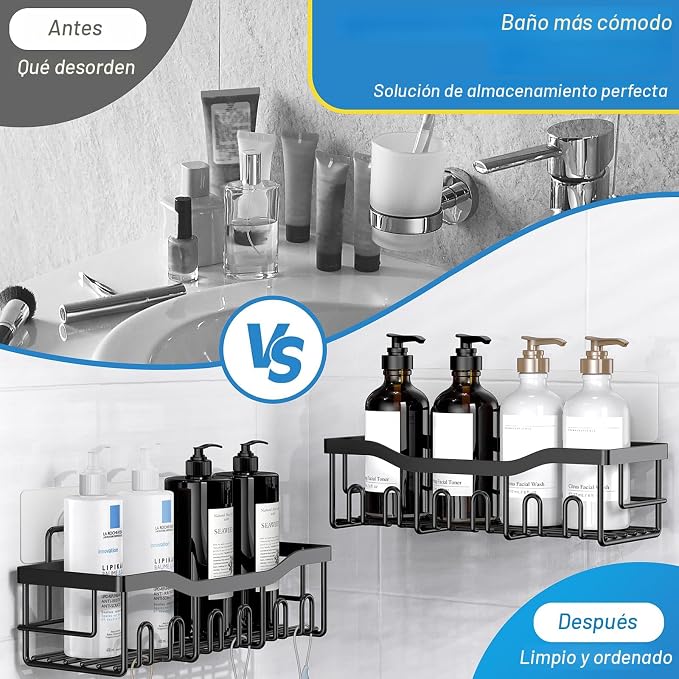 Organizador de Ducha Adhesivo EUDELE | Pack 5 | Acero Inoxidable Antioxidante | Sin Taladro | Gran Capacidad