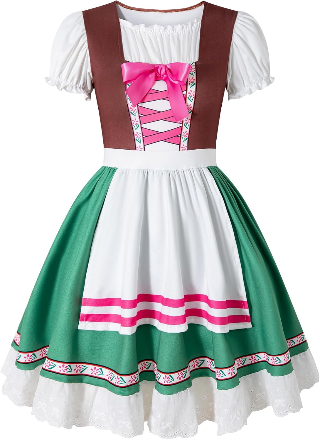 Auggle Girls Oktoberfest Costume German Dirndl Dress Kids Beer Maid Cosplay Outfits(green,7-8Years)