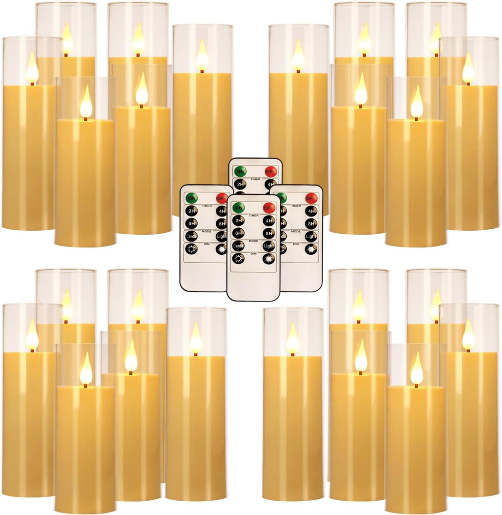 CLTNIKET Juego de 24 velas LED sin llama (14/16/18 cm), funcionan con pilas e incluyen 4 mandos a distancia. Incluyen modos de luz fija, temporizador y parpadeo para decoración del hogar, bodas, patios y exteriores.