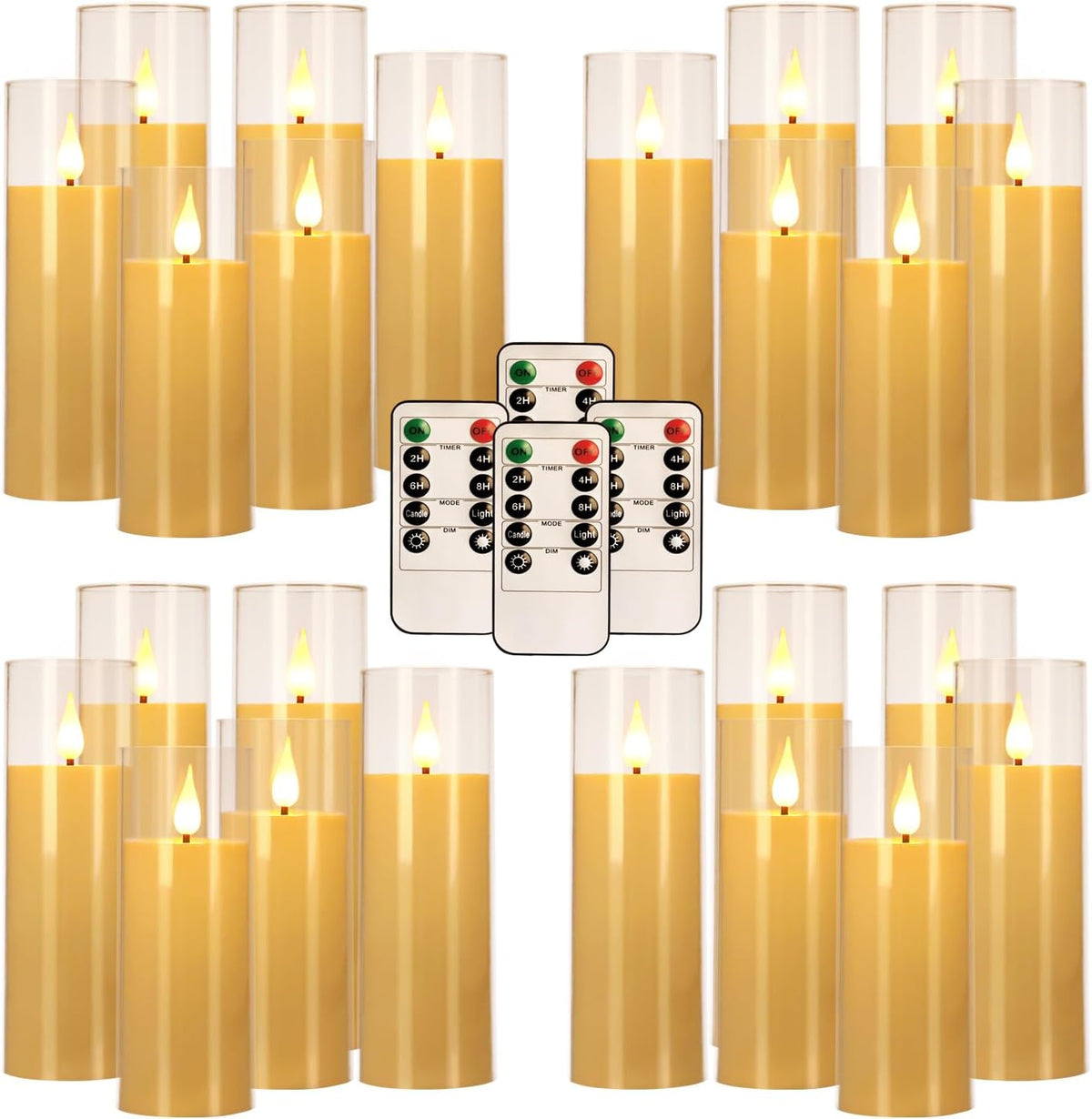 CLTNIKET Juego de 24 velas LED sin llama (14/16/18 cm), funcionan con pilas e incluyen 4 mandos a distancia. Incluyen modos de luz fija, temporizador y parpadeo para decoración del hogar, bodas, patios y exteriores.