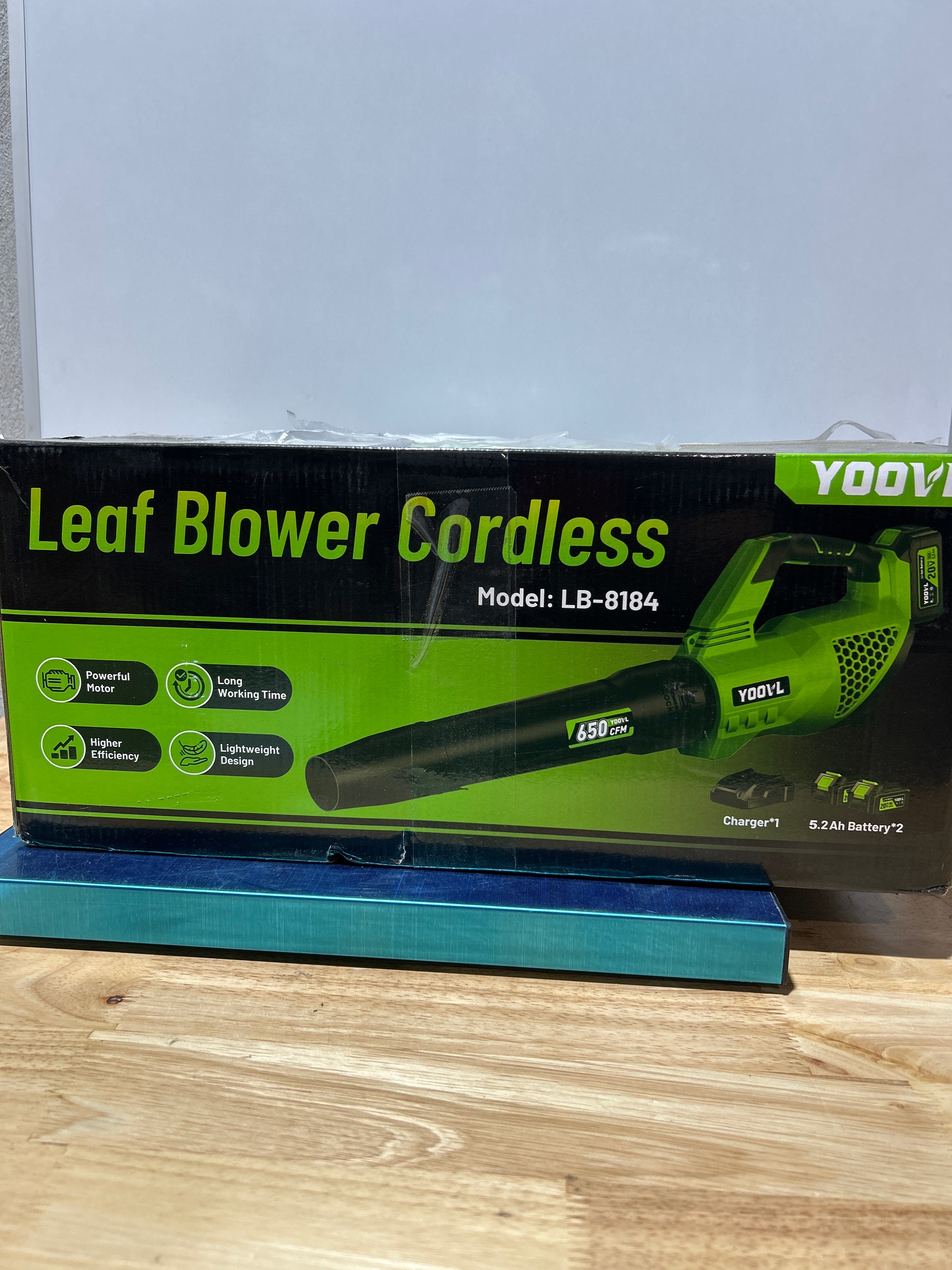 YOOVL Cordless Leaf Blower - 650 CFM, 3-Speed, 2x 20V 5.2Ah Batteries & Fast Charger Included, 150-Min Runtime, Adjustable Shoulder Strap - For Lawn, Patio, Snow, Dust
