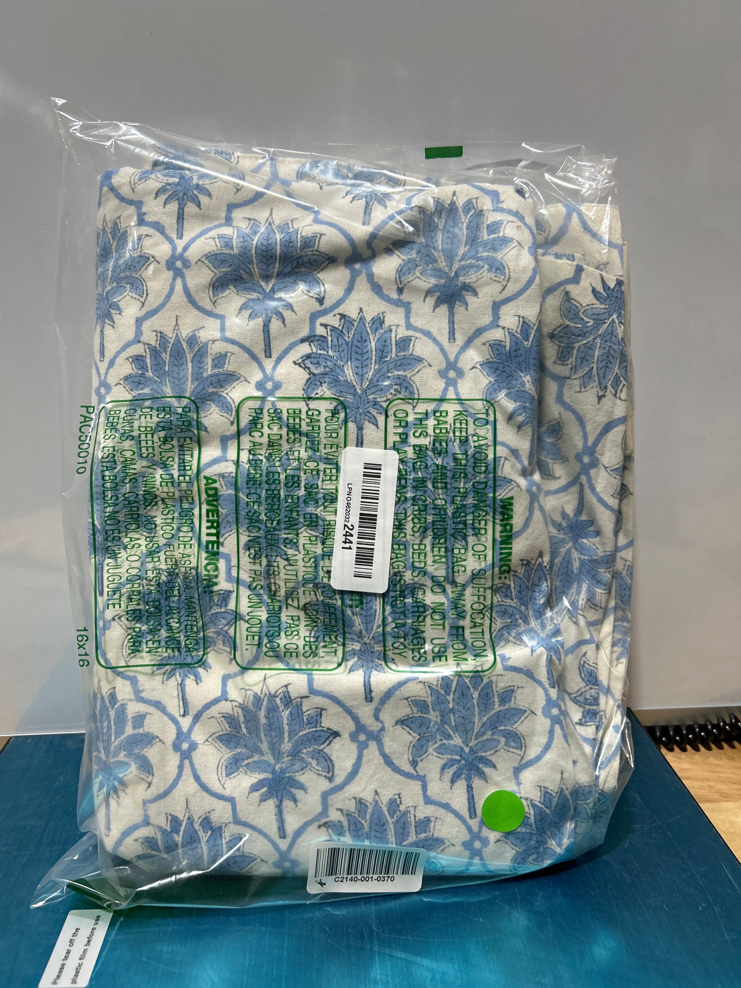 Cortina ATOSII 100 % algodón con estampado de bloques, fácil de colgar, con bolsillo para varilla y presilla, estilo bohemio que filtra la luz en sala, comedor y dormitorio, juego de 1, 152 cm de ancho x 244 cm de largo, color azul Padma 