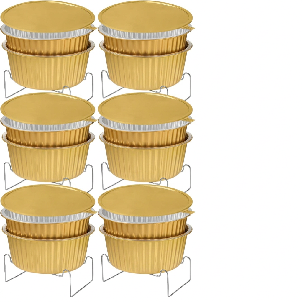 Set Meanplan de 6 Calentadores de Comida Desechables | Chafers con Rejillas de Alambre | Dorado para Bodas, Fiestas y Catering | Incluye Utensilios y Base de Buffet