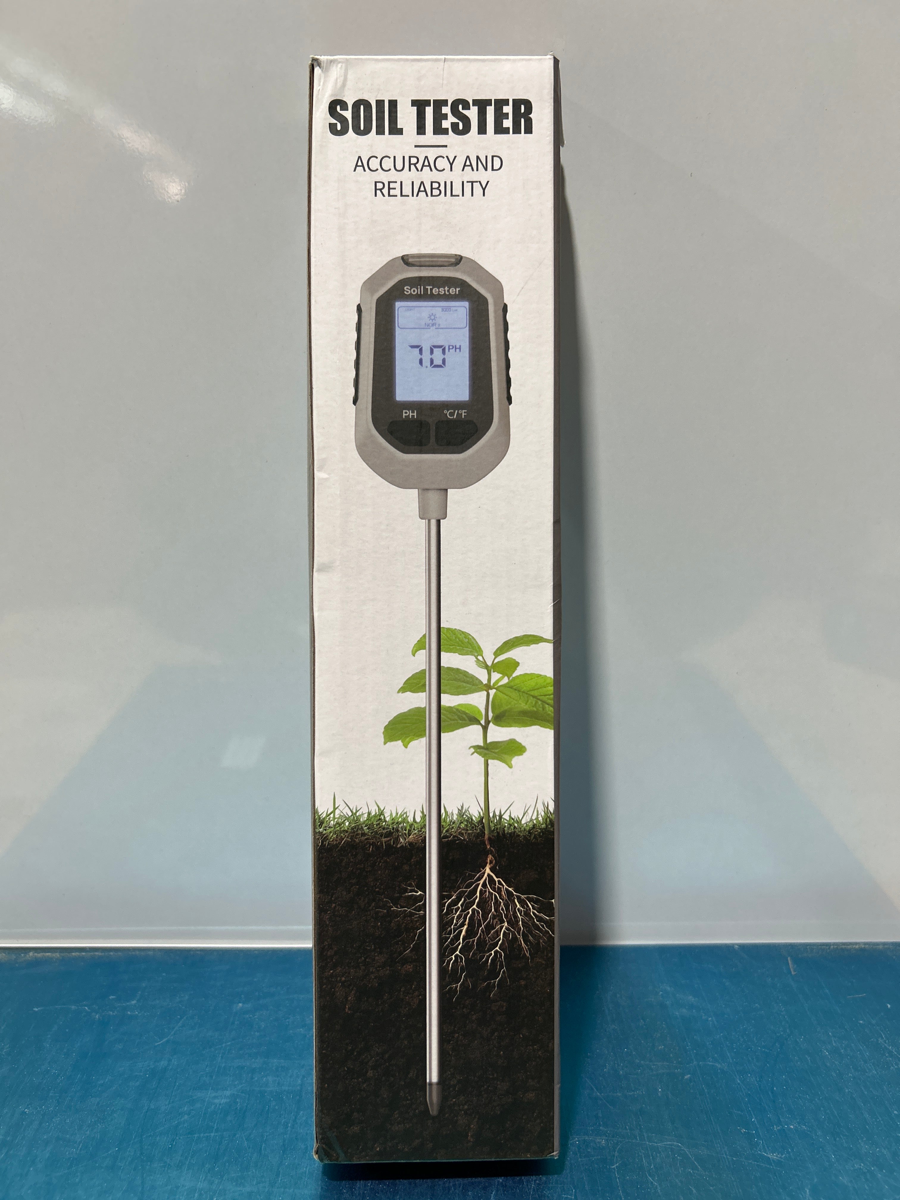 Medidor de humedad del suelo 4 en 1, medidor digital de temperatura y humedad del suelo, pH e intensidad de la luz solar, con pantalla LCD retroiluminada para jardinería, agricultura y plantas de exterior. 
