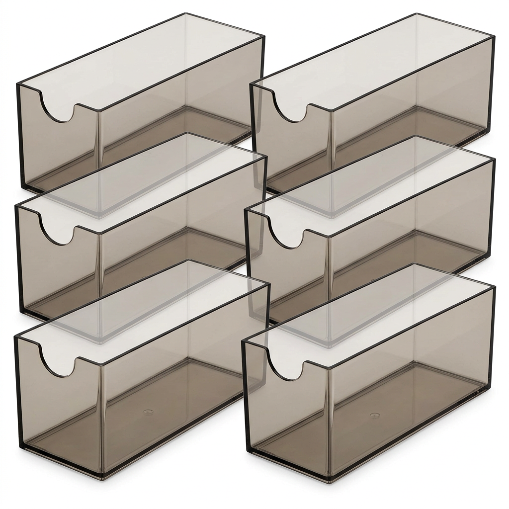 Pack de 6 organizadores rectangulares transparentes tono ahumado para ordenar tus espacios