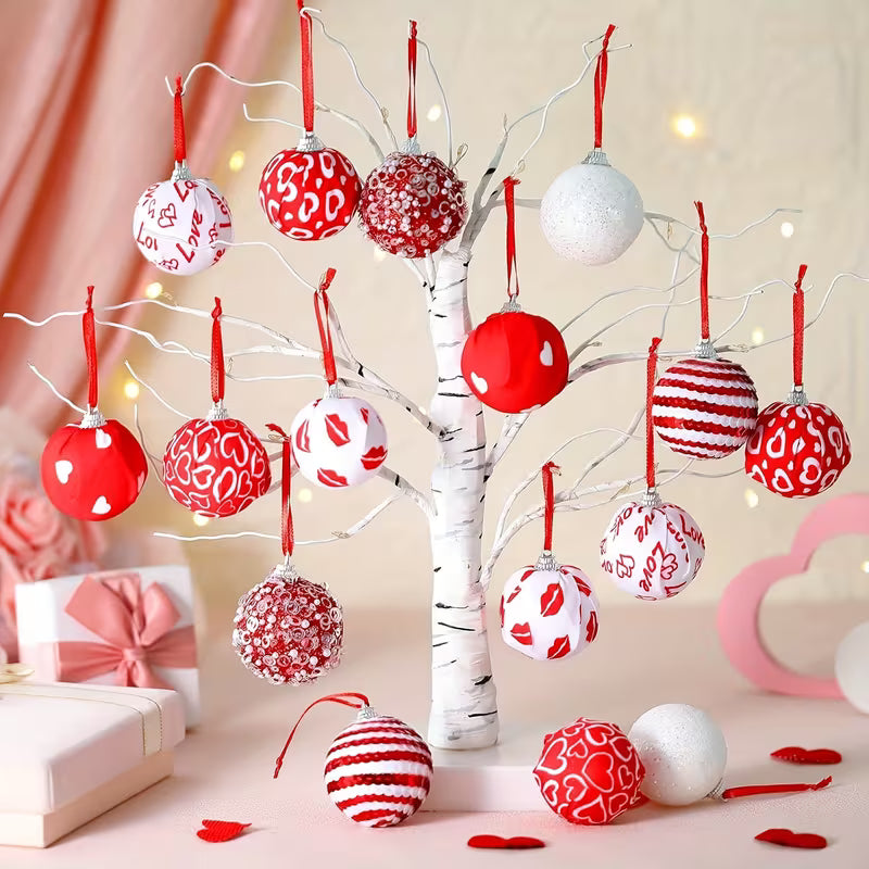 Adornos de Bolas para Árbol San Valentín — 16 Piezas con Purpurina y Lentejuelas en Forma de Corazón, Decoración Festiva