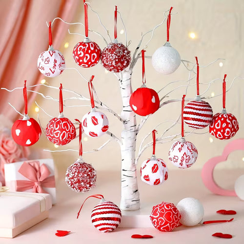 Adornos de Bolas para Árbol San Valentín — 16 Piezas con Purpurina y Lentejuelas en Forma de Corazón, Decoración Festiva