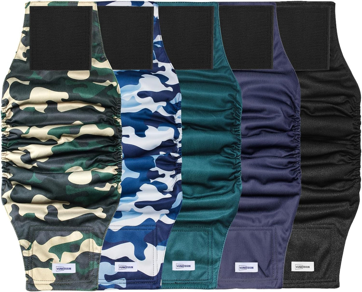Pañales reutilizables para perros machos, fajas abdominales lavables de primera calidad para perros, paquete de 5, envolturas extra pequeñas de alta absorción para perros y cachorros con incontinencia o micción incontrolable y para entrenamiento (XS)