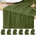 Paquete de 6 caminos de mesa de gasa verde oliva de 3 metros, estilo rústico bohemio. Camino de mesa largo y romántico de tela transparente para bodas, festivales, cumpleaños, aniversarios, cenas y eventos al aire libre.