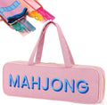 Bolsa de lona Cosblank para estantes y tapete de mahjong. Bolsa de almacenamiento vacía para estantes de mahjong con asa, cremallera y 4 compartimentos separados para regalos, accesorios y empujadores de fichas (rosa).