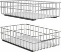 Organizador extraíble para armarios, paquete de 2 cajones deslizantes de acero inoxidable con guías silenciosas de extensión total, cesta extraíble adhesiva para especias, estante para despensa, cocina, baño y armario del hogar.