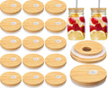 Tapas de bambú Sieral de 70 mm con orificio para pajita para vasos de vidrio, tapas de madera reutilizables para latas de cerveza, tapa de 2,76 pulgadas con anillo de silicona para frascos de boca regular (20 unidades) 