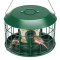 Comederos para pájaros Kingsyard Tube a prueba de ardillas para colgar en exteriores, con jaula metálica | Cubierta impermeable, para aves silvestres, pinzones y azulejos, 4 orificios de alimentación, color verde.