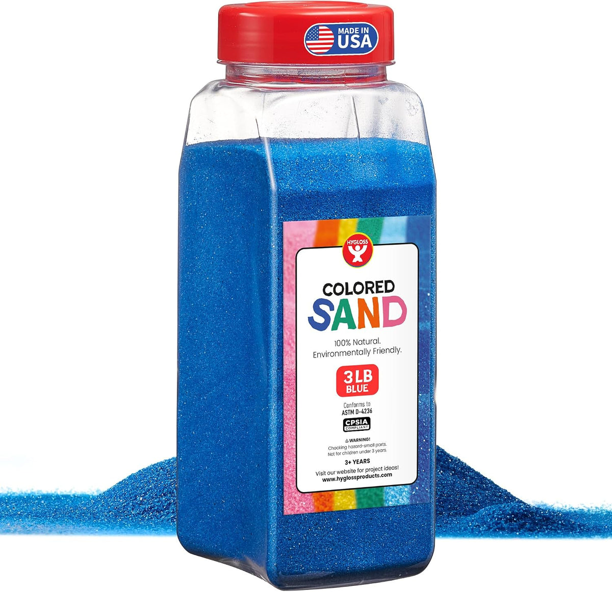 Arena de colores Hygloss para manualidades – Botella de 1,36 kg, azul – Kits de arte con arena fina, vibrante y colorida para juegos sensoriales para niños – Actividades para el aula para niños de 3 a 12 años – Seguro para mayores de 3 años