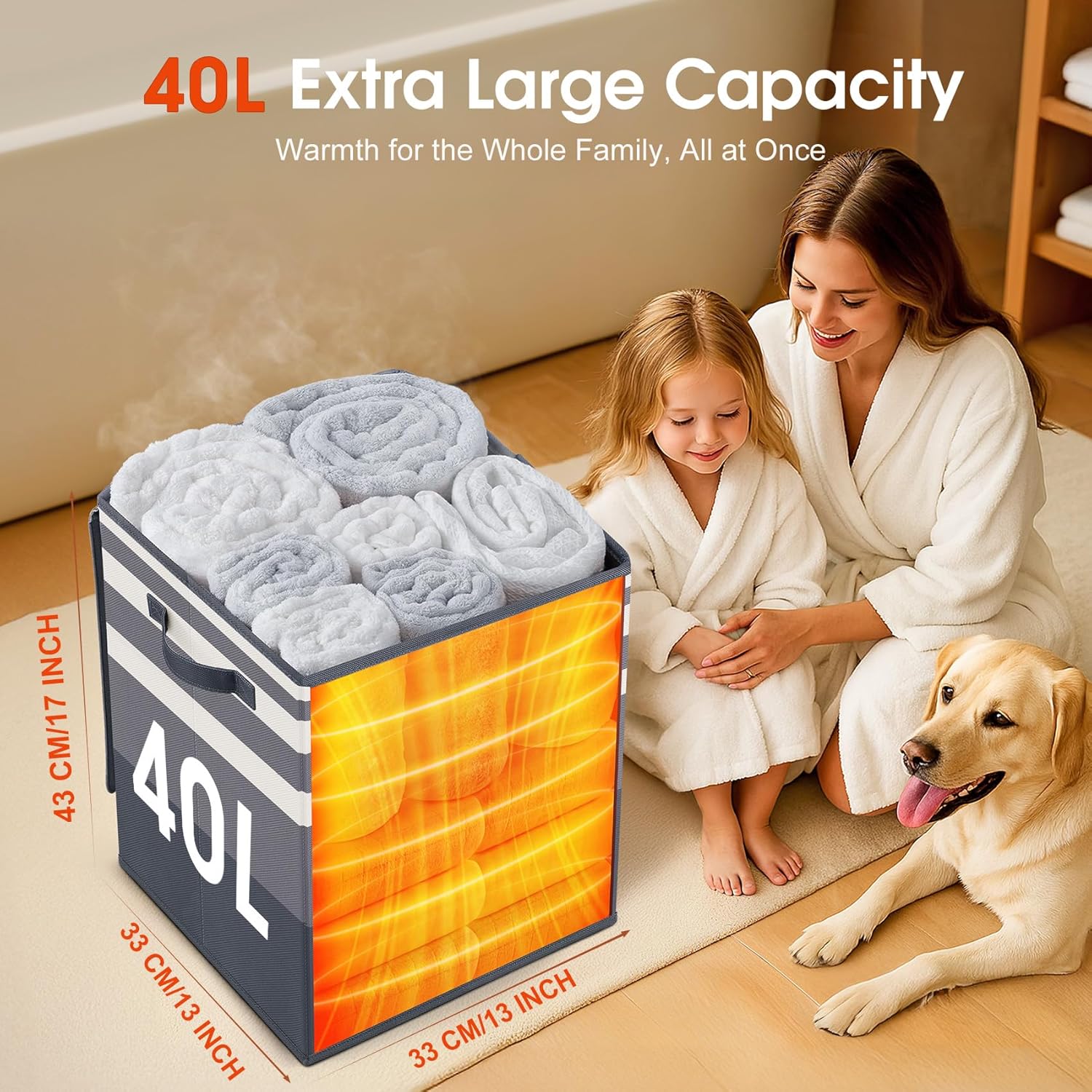 Leroci Calentador de Toallas Plegable 40L – 4 Modos, Apagado Automático y Caja de Regalo