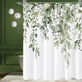 Cortina de ducha Gibelle de eucalipto verde oliva, juego de cortina de ducha para baño con hojas de plantas en acuarela y estampado floral, 72x72
