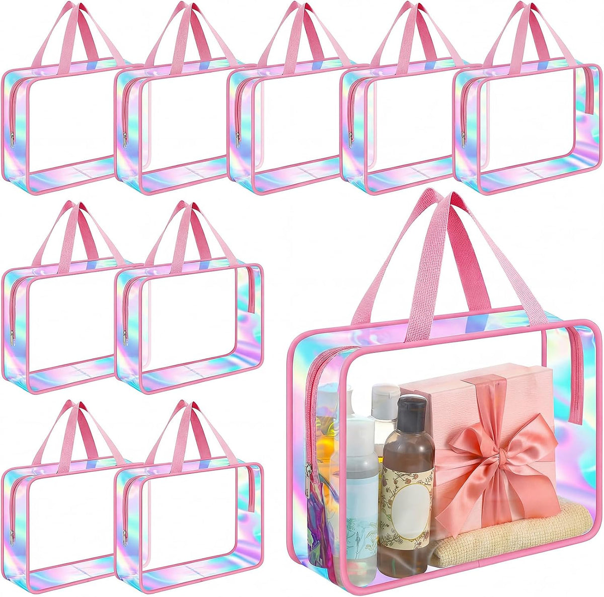 COLOR ROSADO-Solo vienen 9: Neceseres Sweetude transparentes con asa