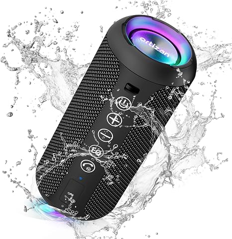 Ortizan - Parlante Bluetooth 5.3, inalámbrico, impermeable IPX7, sonido estéreo de 24 W, graves profundos, luces RGB, emparejamiento doble, 30 horas de reproducción, para el hogar, fiestas