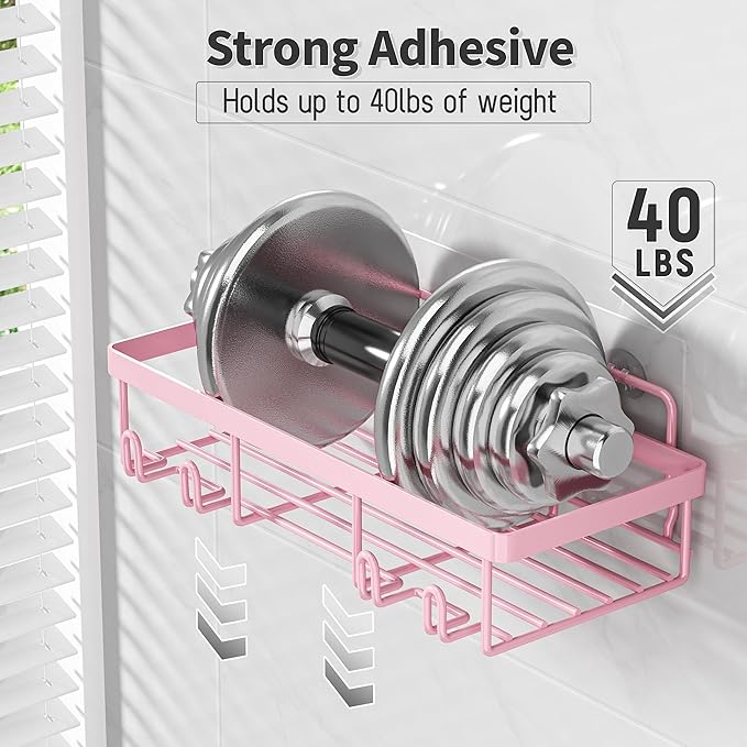 Organizador de Ducha Liuoud | Pack 5 | Acero Inoxidable Antioxidante | Adhesivo | Rosa | Baño y Ducha