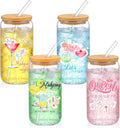 Regalos de Mahjong de Acellegic para mujeres, 4 vasos de Mahjong de 473 ml (16 oz), vasos de cóctel de vino con tapa y pajita, taza de café de viaje, vaso térmico, regalo para amantes de los jugadores de Mahjong, fiestas de cumpleaños para madres y