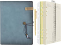 WONDERPOOL - Cuaderno de cuero con hojas rayadas y bolígrafo - Agenda de 6 anillas recargable con espiral y blocs de notas rayados, tapa vintage para oficina, viajes, trabajo y planificación (A5, cian) 