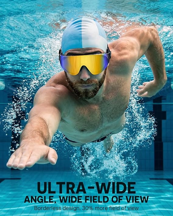 Gafas de natación Zoomsnail, gafas de natación sin montura de amplio campo de visión, antivaho, anti-UV, sin fugas, para piscina, para hombres, mujeres y adultos.