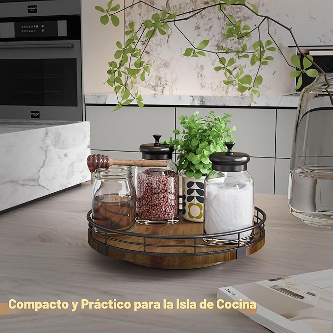 Lazy Susan Giratoria de Madera 9" | Organizador 360° para Cocina y Hogar