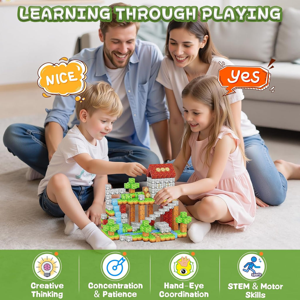 Bloques Magnéticos 157 Piezas Bloques de Construcción Magnéticos Cubos de 1" para Niños, Azulejos Magnéticos Juguete de Apilamiento, Set Construye Mundo del Bosque, Juguetes Sensoriales STEM para
