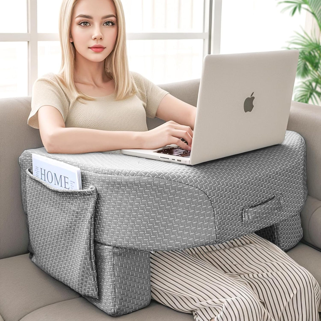 LEBENGURU Almohada de Lectura para Laptop | Cojin Grande con Reposabrazos para Trabajar y Gaming | Altura Ajustable Escritorio de Regazo | Cama Suelo Sofa