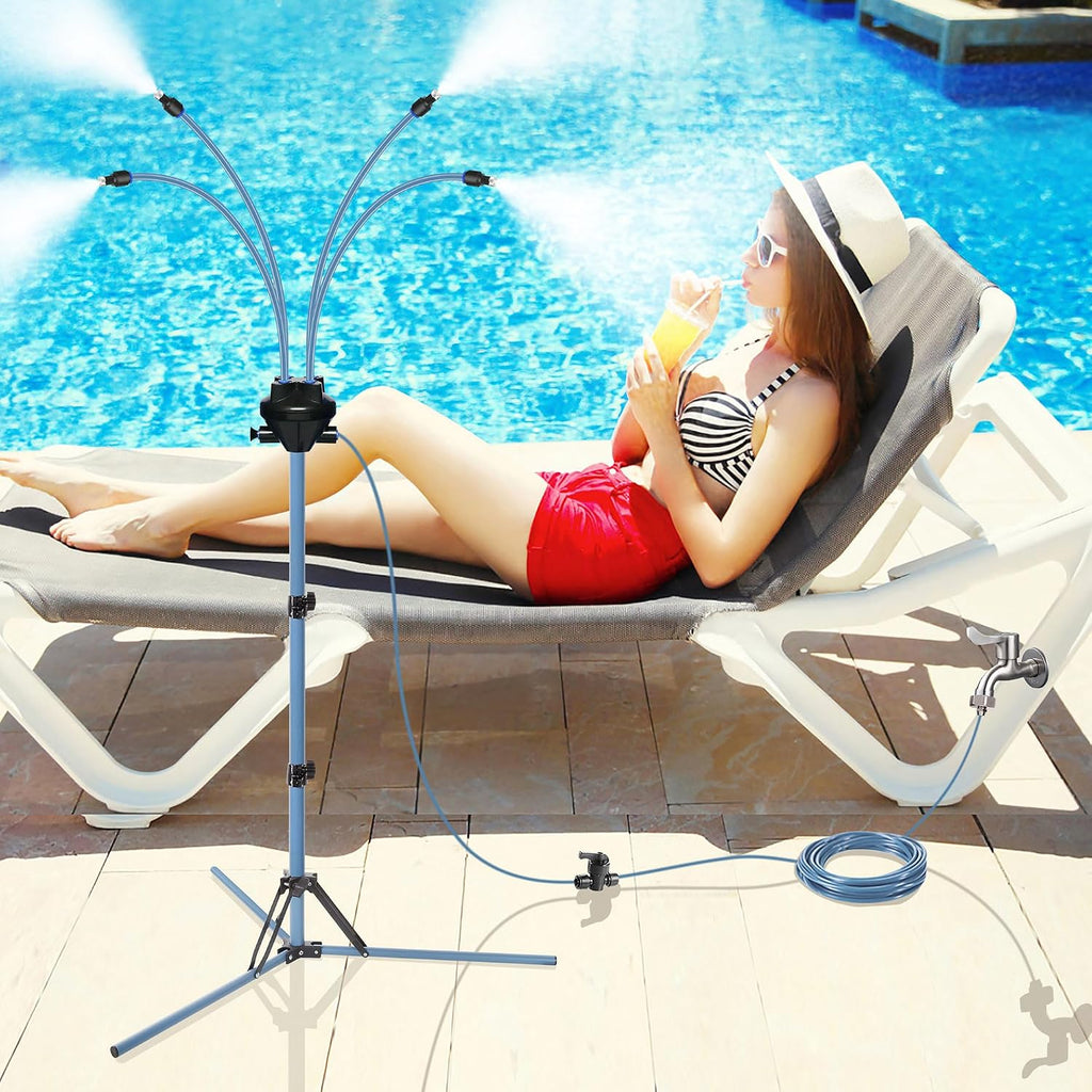 Nebulizador de pie Homasky para patio exterior, altura ajustable de 1,62 m (5,3 pies), sistema de nebulización para refrescar exteriores, nebulizador portátil para juegos con agua, refrigeración de patio, jardín, porche (negro)